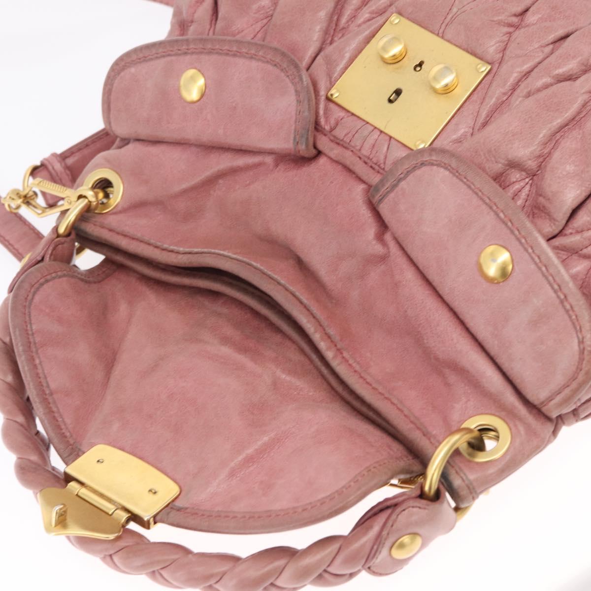 Miu Miu Hand Bag Leather 2way Pink Gold Auth 167711A