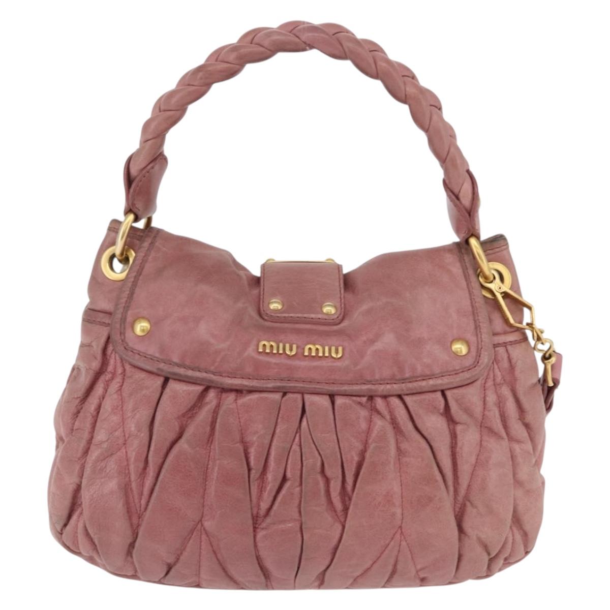 Miu Miu Hand Bag Leather 2way Pink Gold Auth 167711A