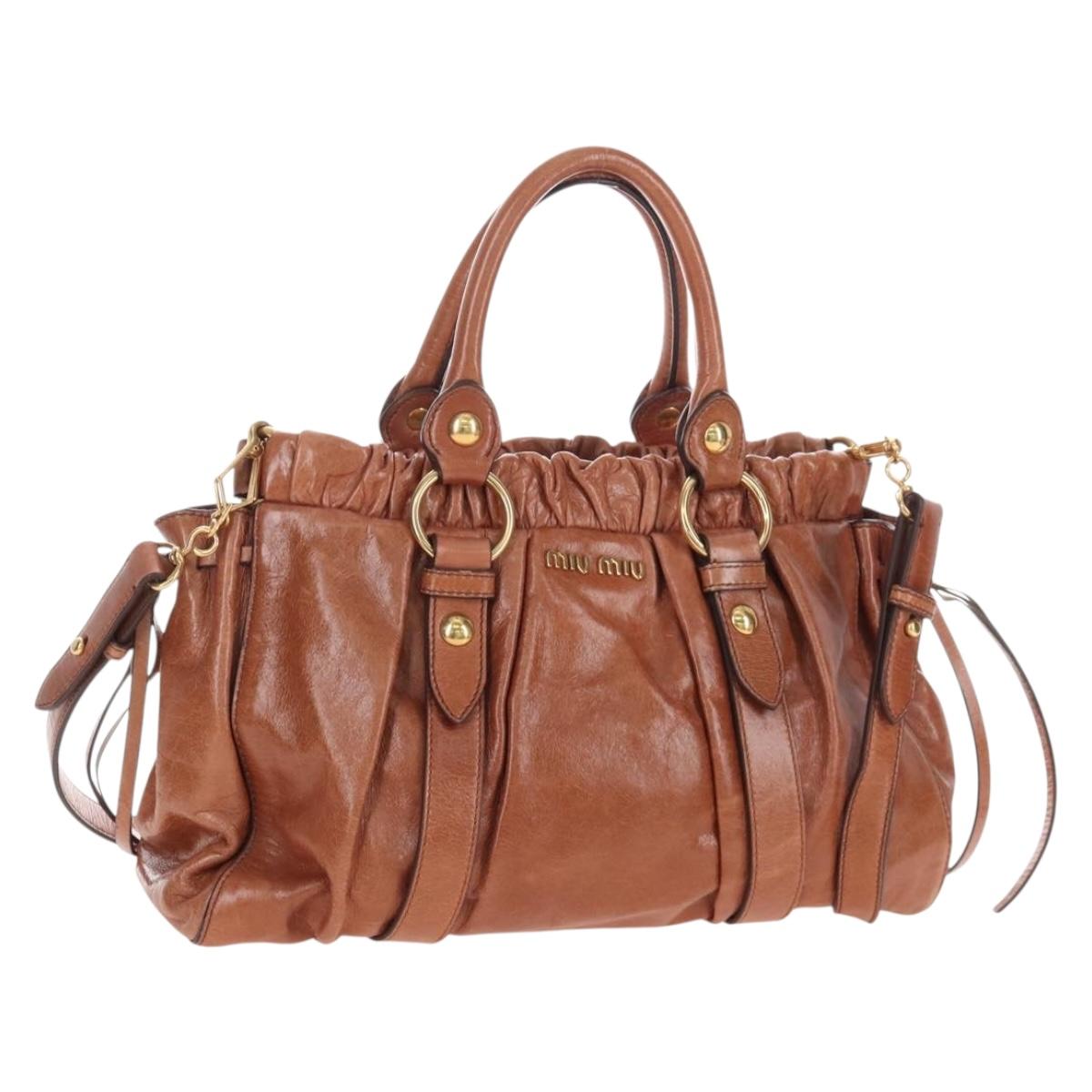 Miu Miu Hand Bag Leather 2way Brown Gold Auth 167713M