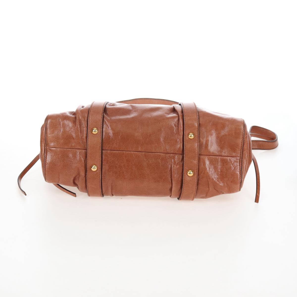 Miu Miu Hand Bag Leather 2way Brown Gold Auth 167713M
