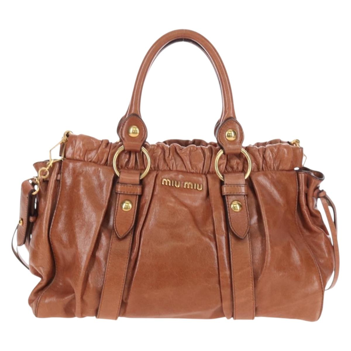 Miu Miu Hand Bag Leather 2way Brown Gold Auth 167713M