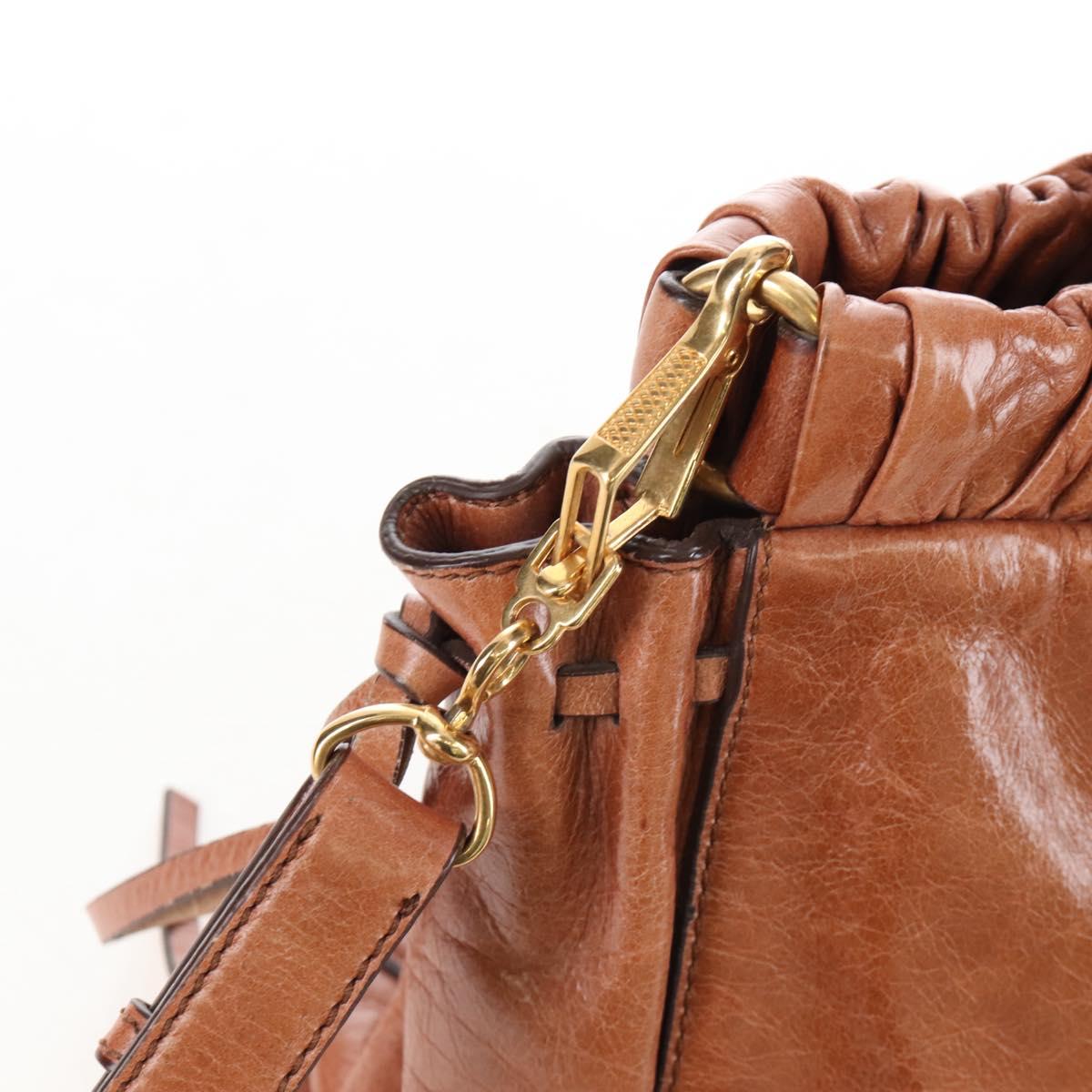 Miu Miu Hand Bag Leather 2way Brown Gold Auth 167713M