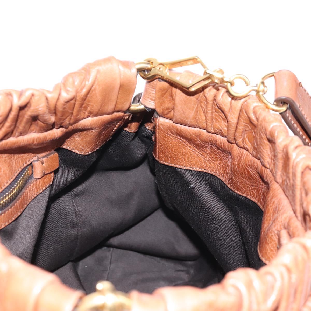 Miu Miu Hand Bag Leather 2way Brown Gold Auth 167713M