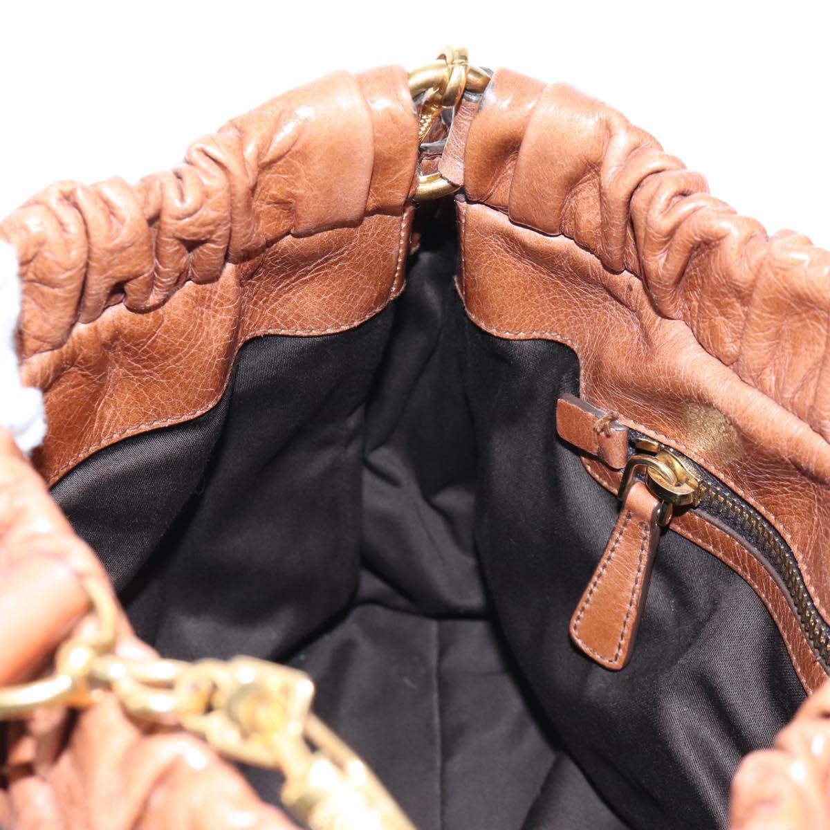 Miu Miu Hand Bag Leather 2way Brown Gold Auth 167713M