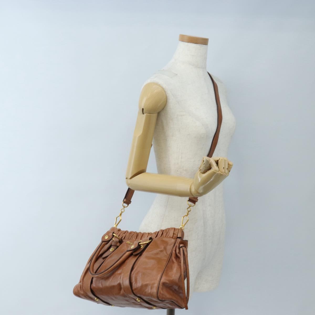 Miu Miu Hand Bag Leather 2way Brown Gold Auth 167713M