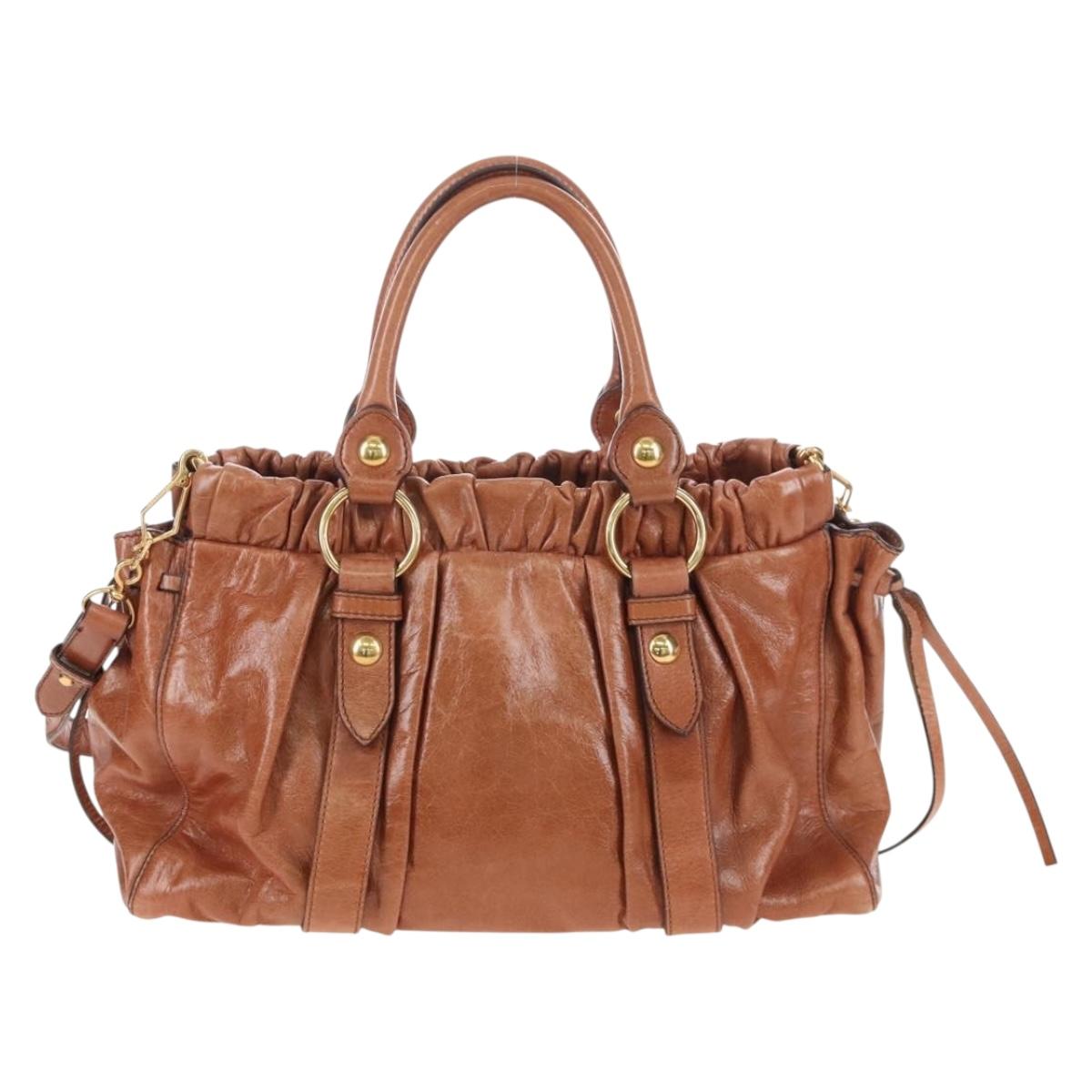 Miu Miu Hand Bag Leather 2way Brown Gold Auth 167713M