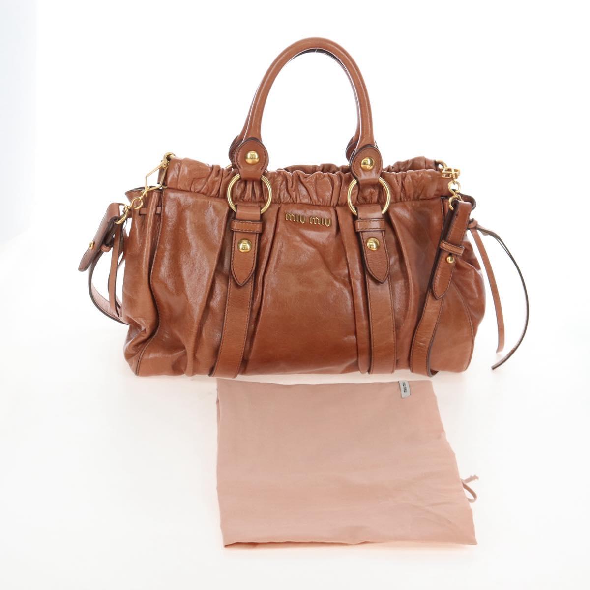 Miu Miu Hand Bag Leather 2way Brown Gold Auth 167713M
