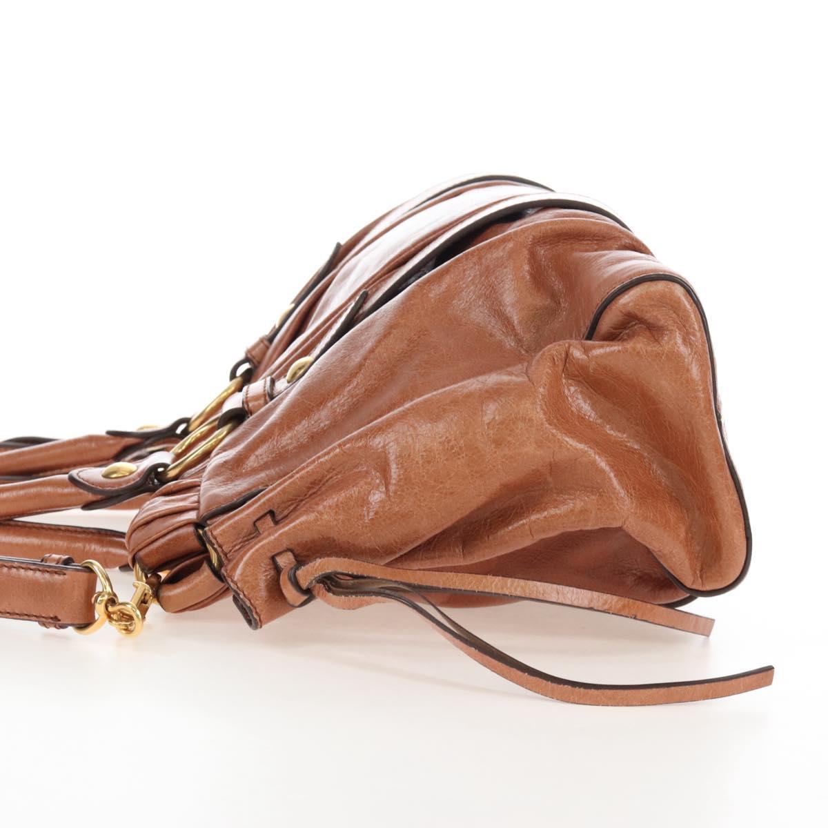 Miu Miu Hand Bag Leather 2way Brown Gold Auth 167713M