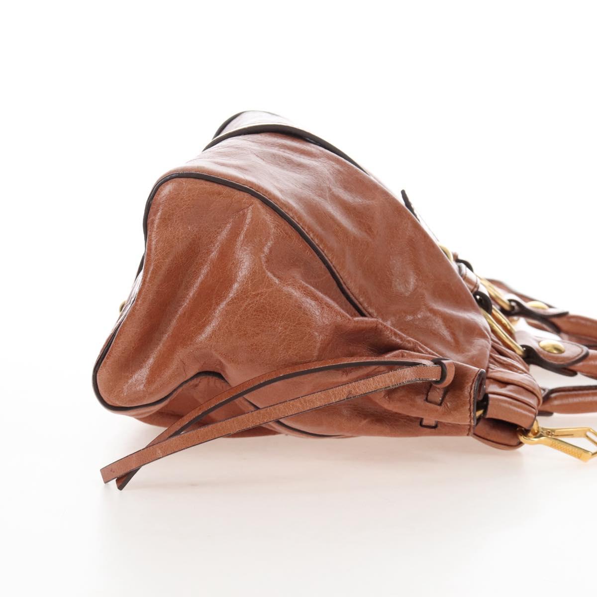 Miu Miu Hand Bag Leather 2way Brown Gold Auth 167713M