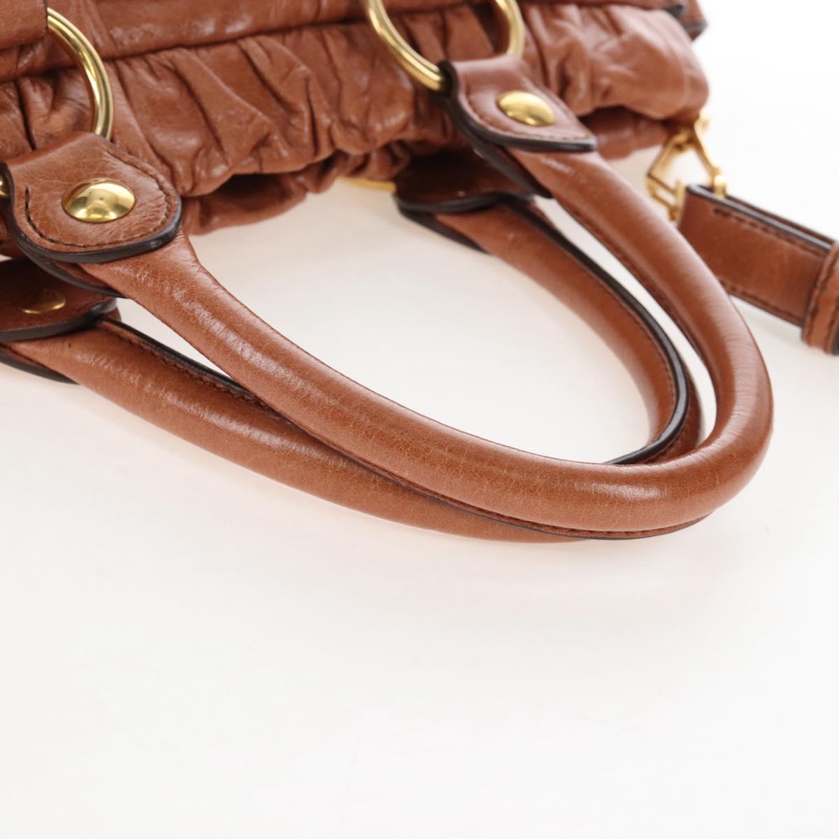 Miu Miu Hand Bag Leather 2way Brown Gold Auth 167713M