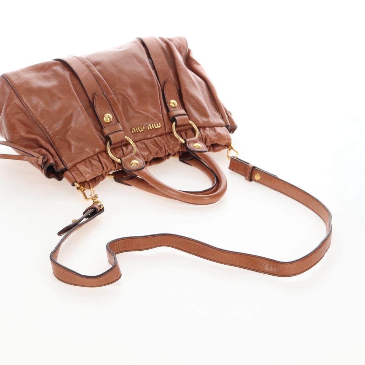 Miu Miu Hand Bag Leather 2way Brown Gold Auth 167713M
