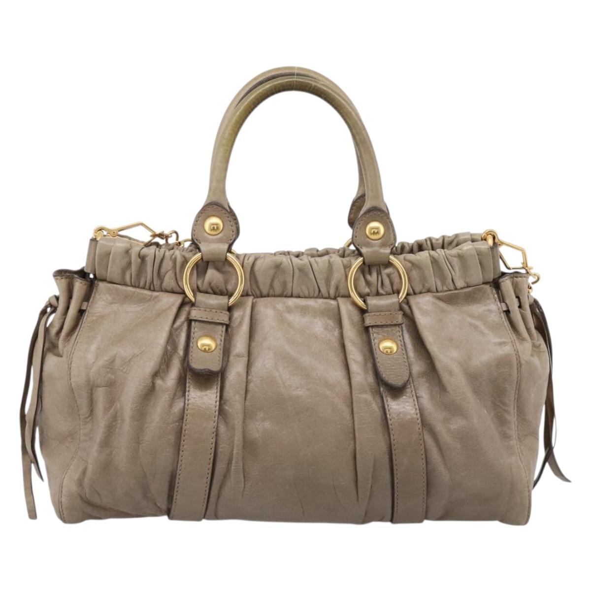 Miu Miu Hand Bag Leather 2way Beige Gold Auth 167714M