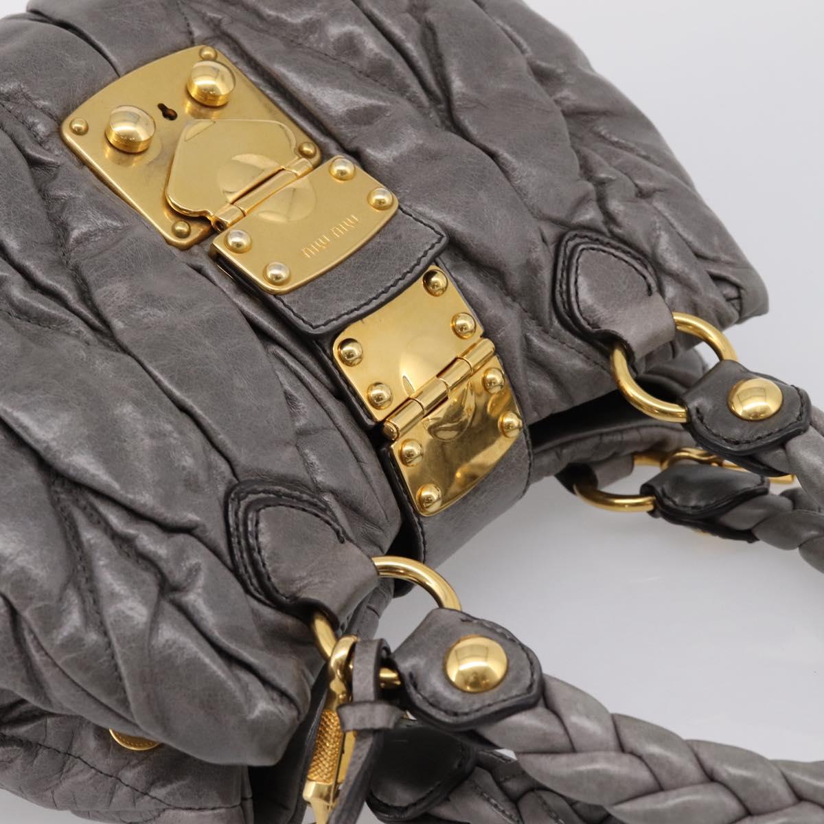 Miu Miu Matelasse Hand Bag Leather 2way Gray Gold Auth 167718M