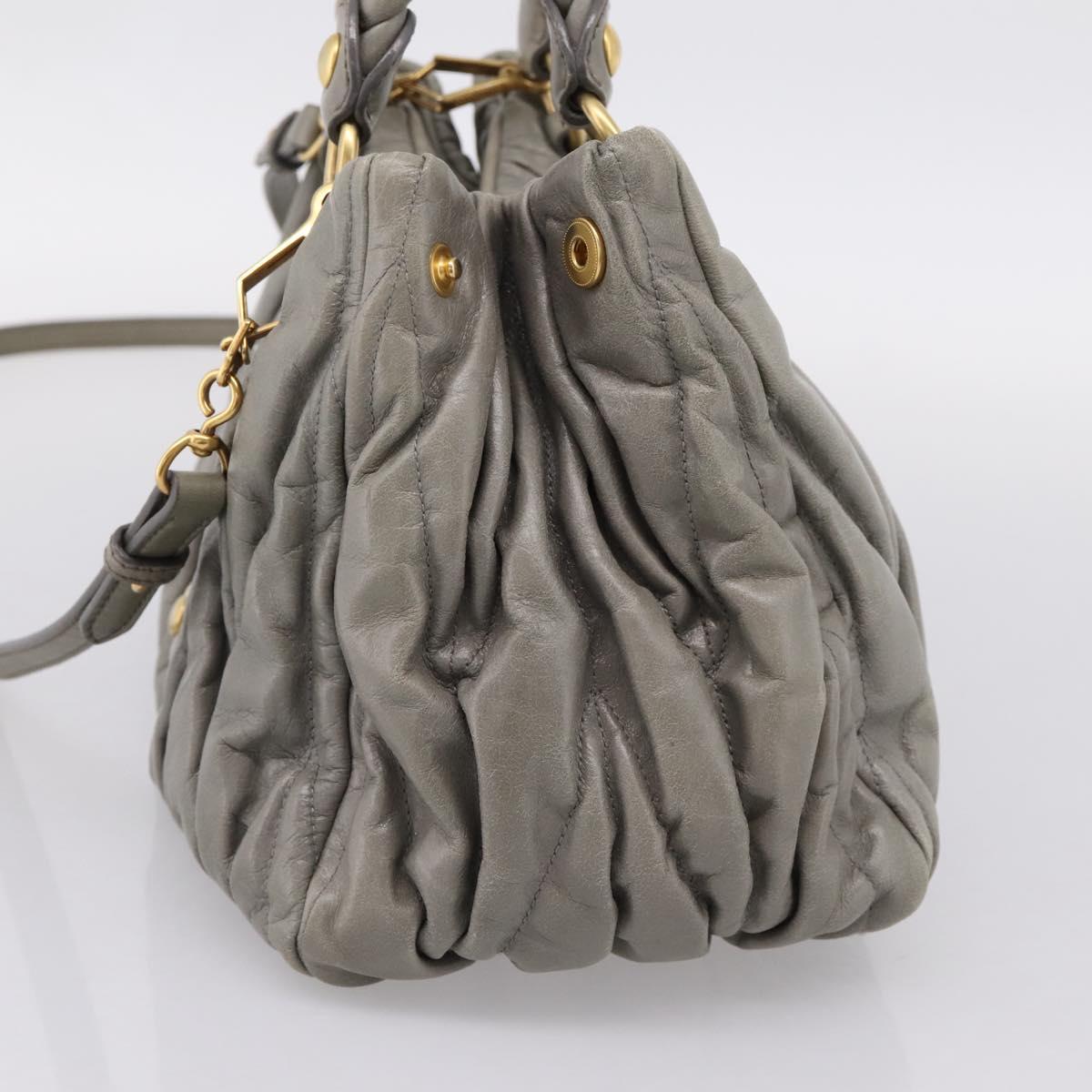 Miu Miu Matelasse Hand Bag Leather 2way Gray Gold Auth 167719M
