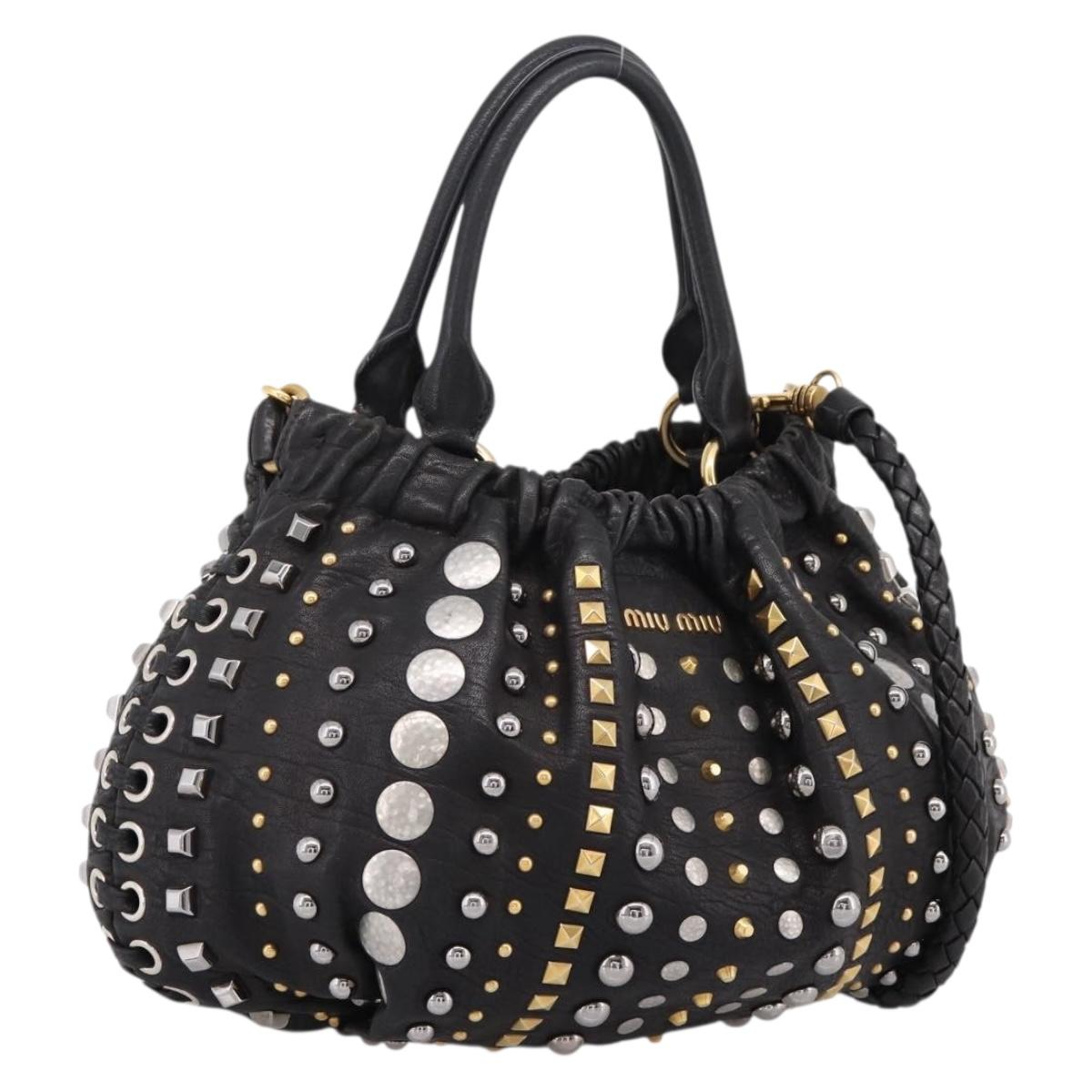 Miu Miu Hand Bag Leather 2way Black Gold Tone Auth 167722M