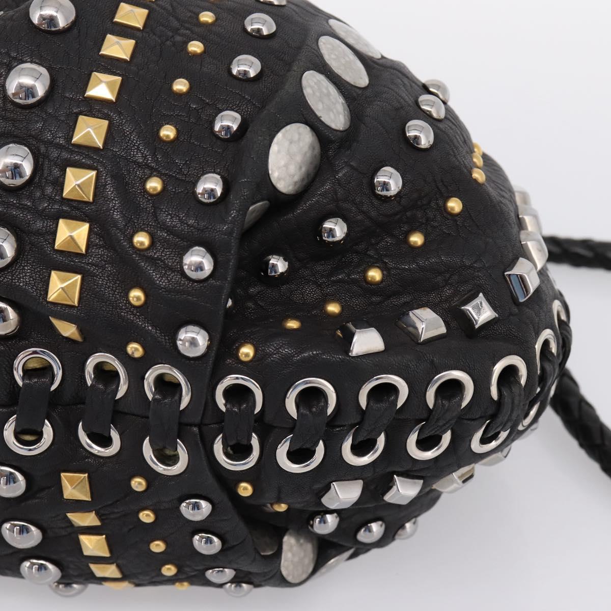 Miu Miu Hand Bag Leather 2way Black Gold Tone Auth 167722M