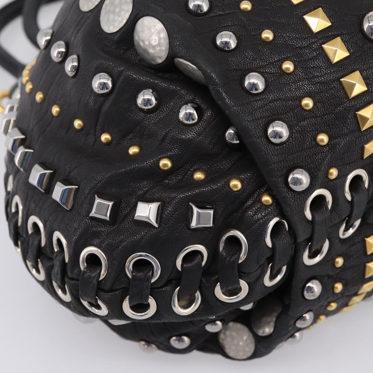Miu Miu Hand Bag Leather 2way Black Gold Tone Auth 167722M