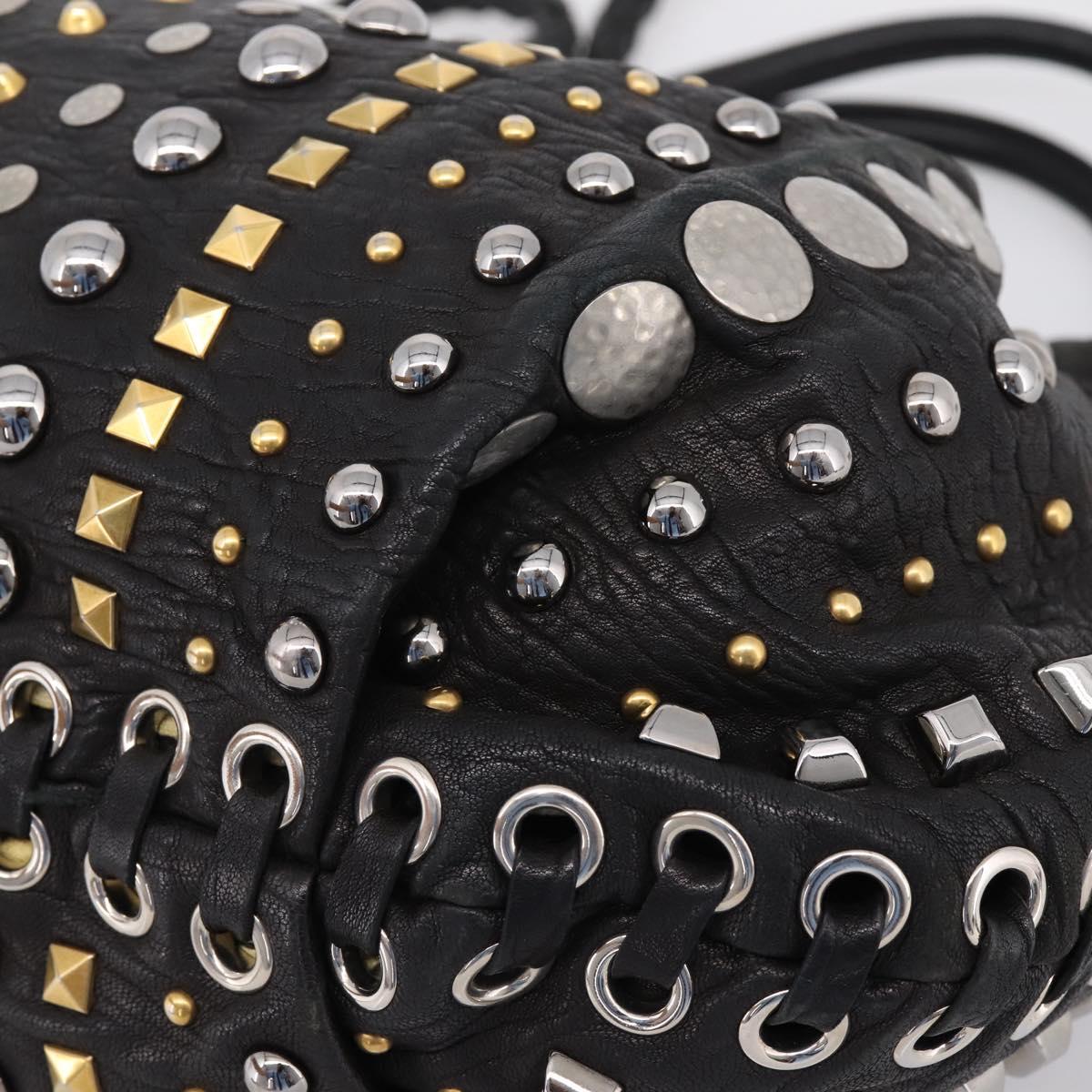 Miu Miu Hand Bag Leather 2way Black Gold Tone Auth 167722M