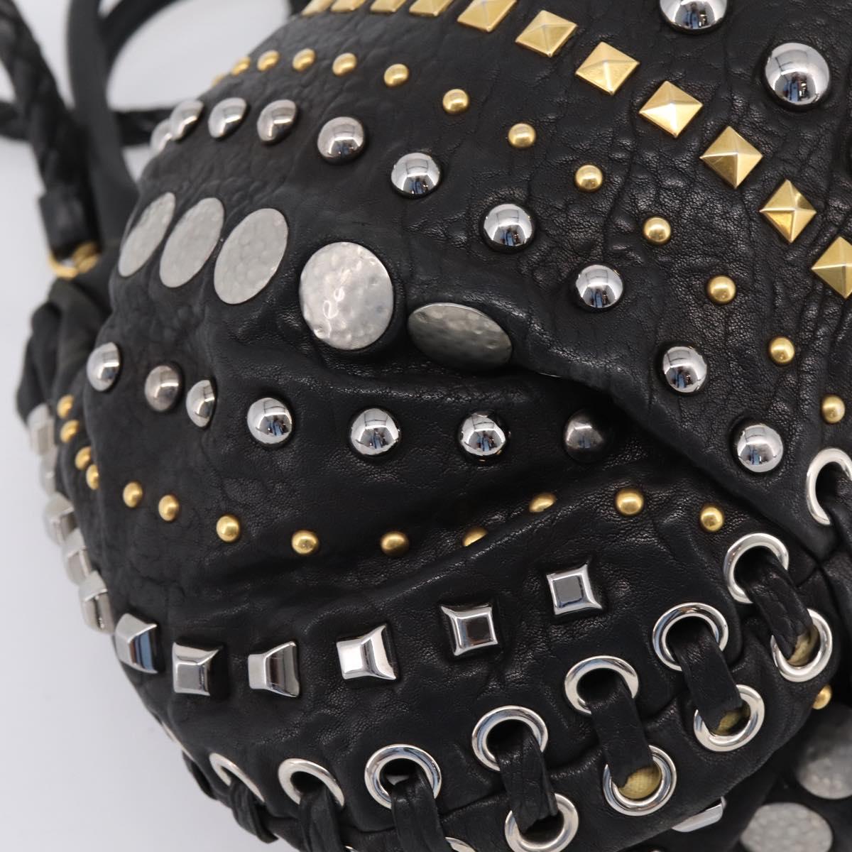 Miu Miu Hand Bag Leather 2way Black Gold Tone Auth 167722M