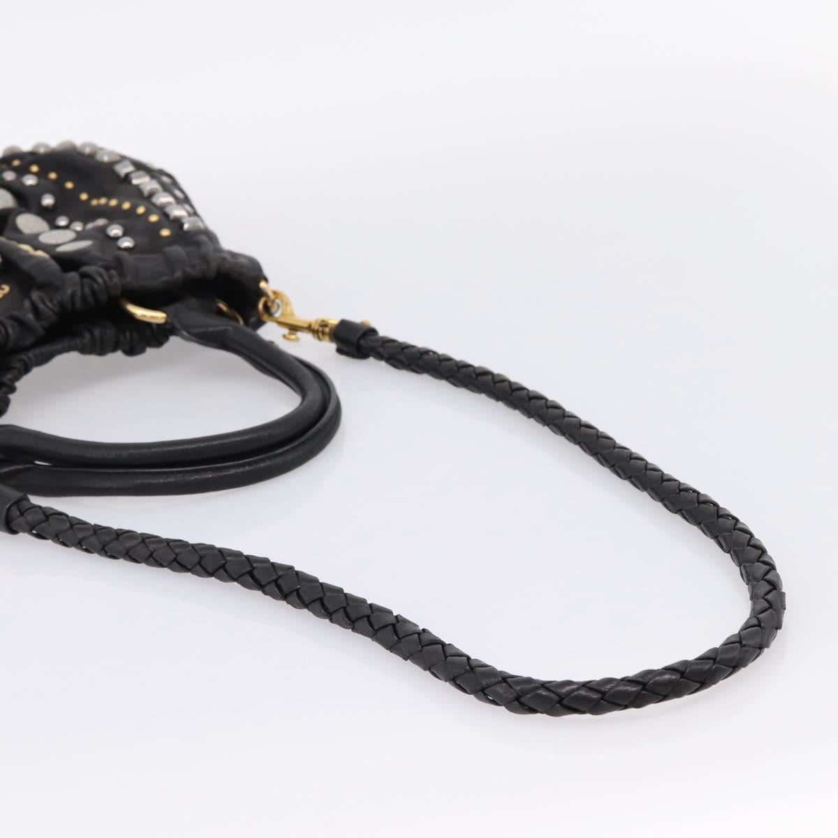 Miu Miu Hand Bag Leather 2way Black Gold Tone Auth 167722M