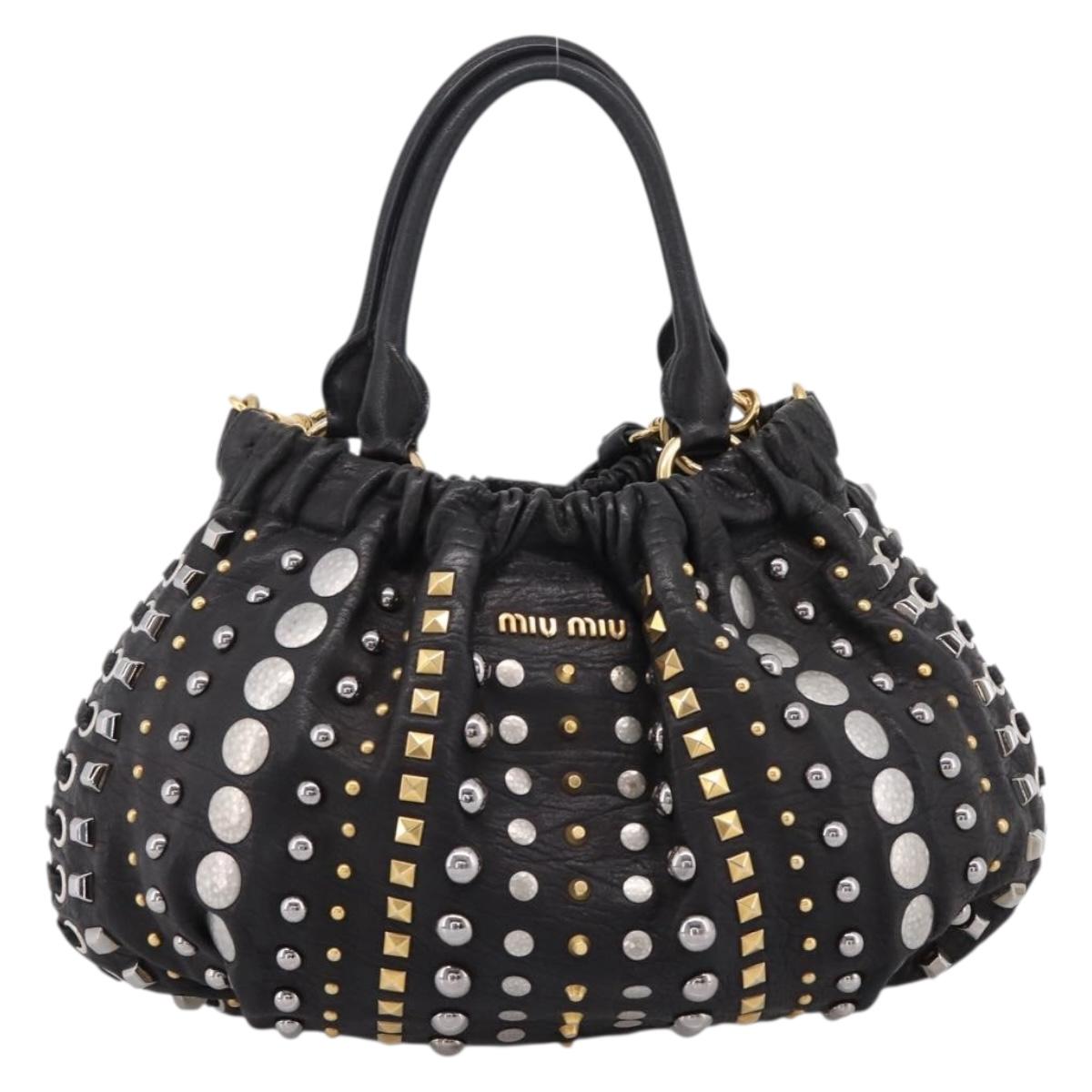 Miu Miu Hand Bag Leather 2way Black Gold Tone Auth 167722M