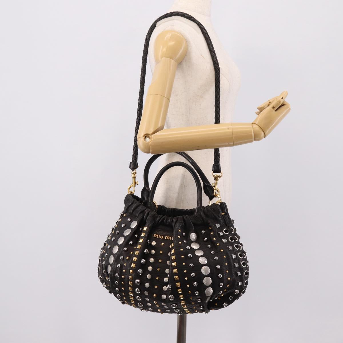 Miu Miu Hand Bag Leather 2way Black Gold Tone Auth 167722M