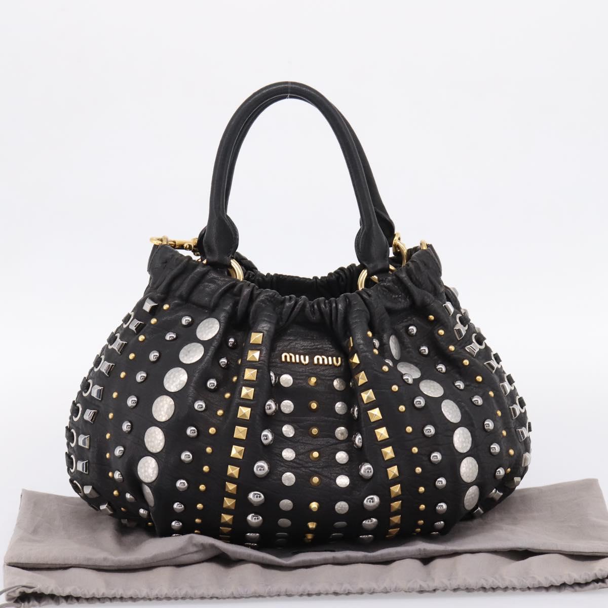 Miu Miu Hand Bag Leather 2way Black Gold Tone Auth 167722M