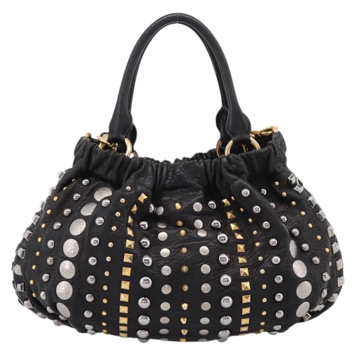 Miu Miu Hand Bag Leather 2way Black Gold Tone Auth 167722M