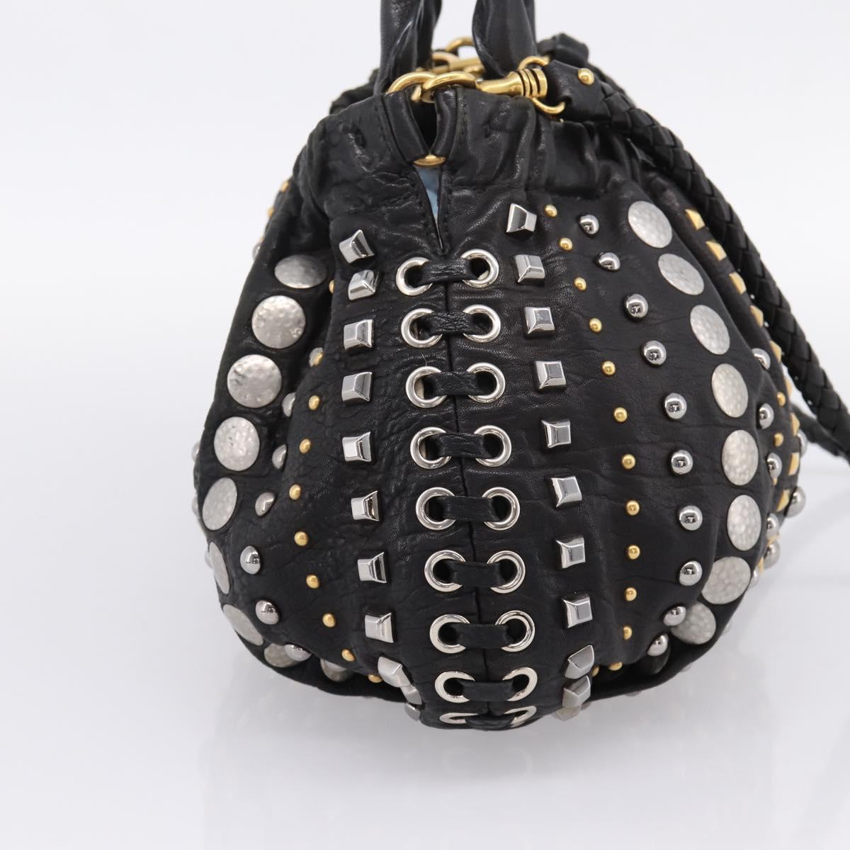 Miu Miu Hand Bag Leather 2way Black Gold Tone Auth 167722M