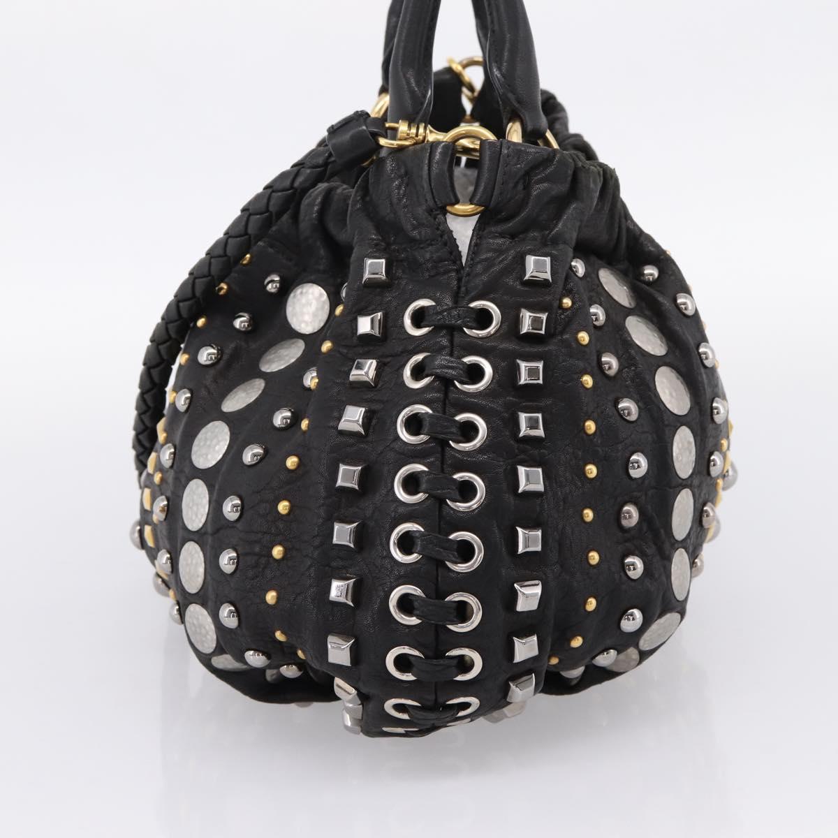 Miu Miu Hand Bag Leather 2way Black Gold Tone Auth 167722M