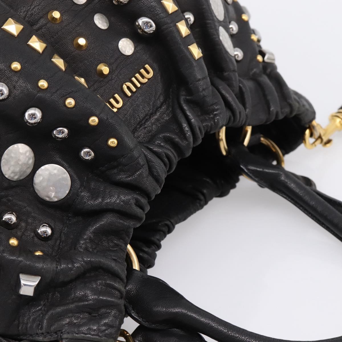 Miu Miu Hand Bag Leather 2way Black Gold Tone Auth 167722M