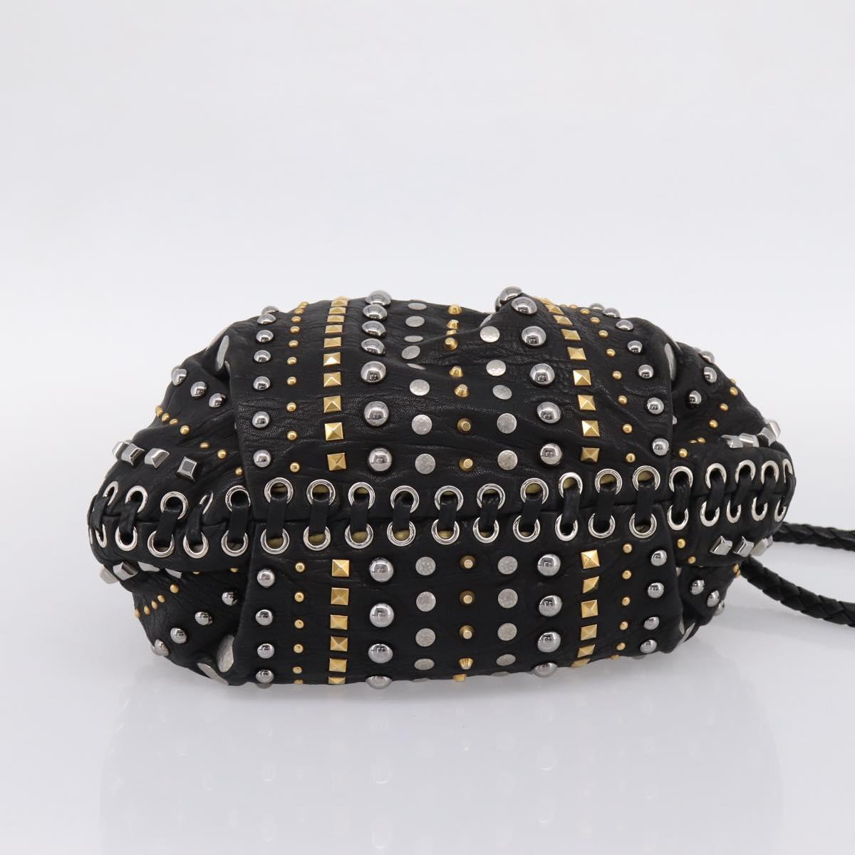 Miu Miu Hand Bag Leather 2way Black Gold Tone Auth 167722M