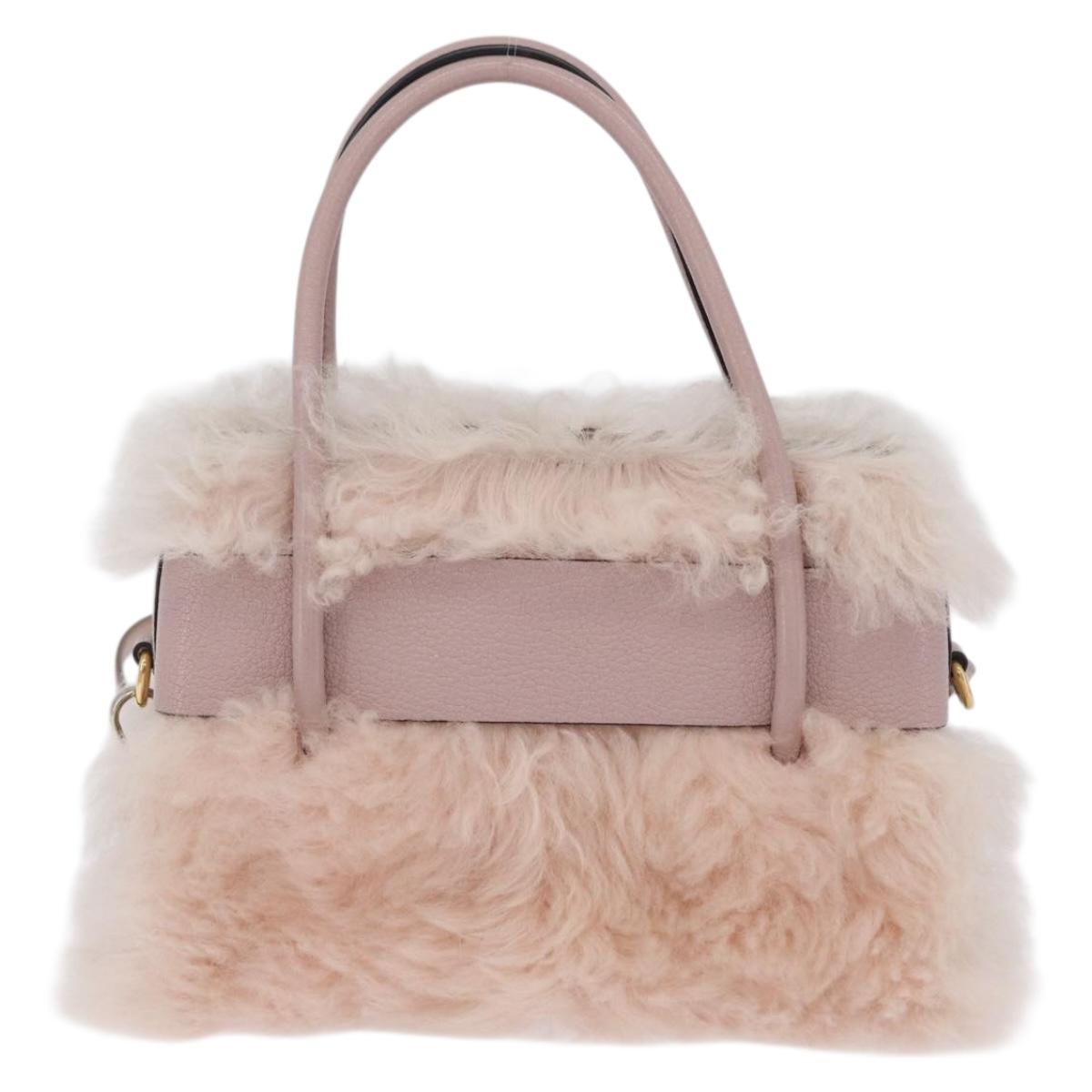 Miu Miu Hand Bag Mouton 2way Pink Gold Auth 167728M