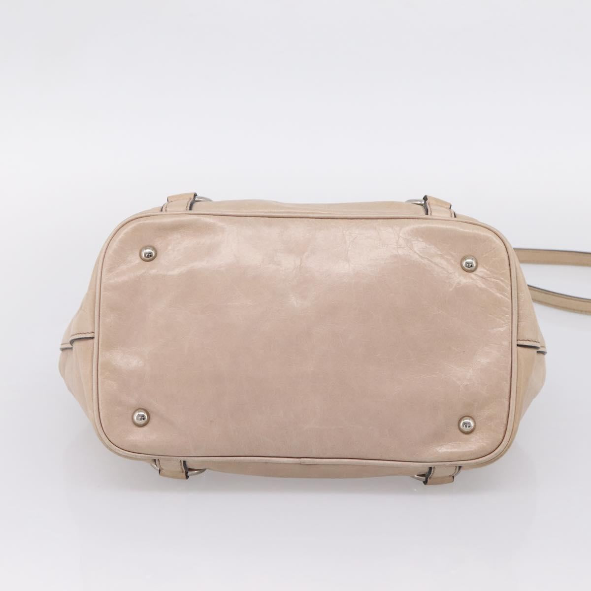 Miu Miu Hand Bag Leather 2way Beige Silver Auth 167730A