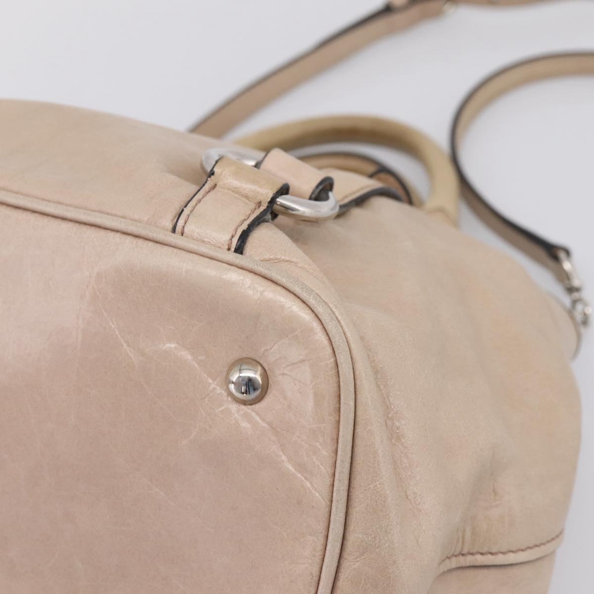 Miu Miu Hand Bag Leather 2way Beige Silver Auth 167730A