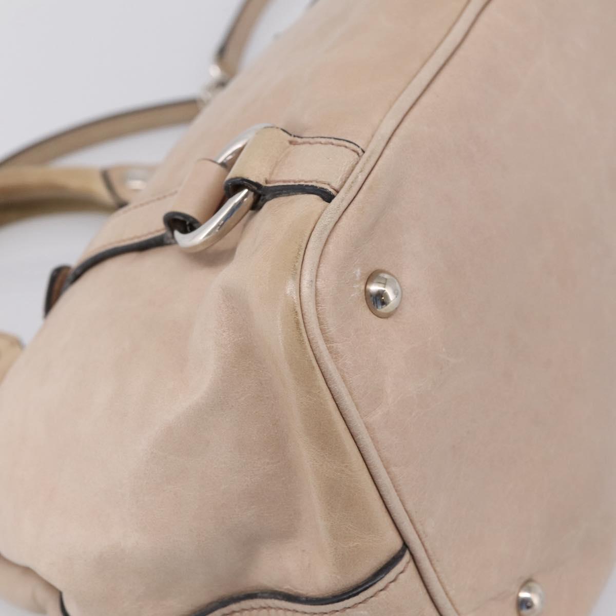 Miu Miu Hand Bag Leather 2way Beige Silver Auth 167730A