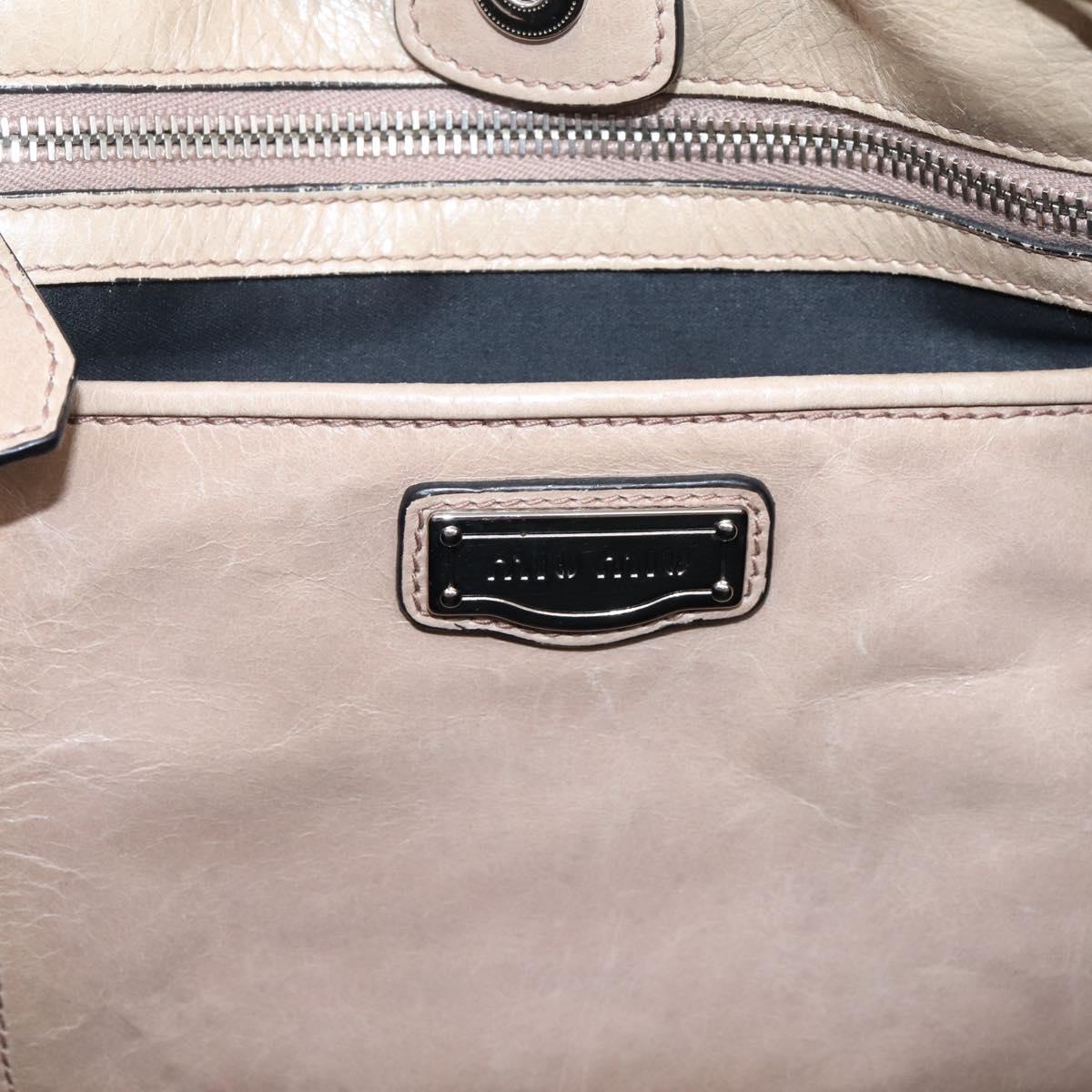 Miu Miu Hand Bag Leather 2way Beige Silver Auth 167730A