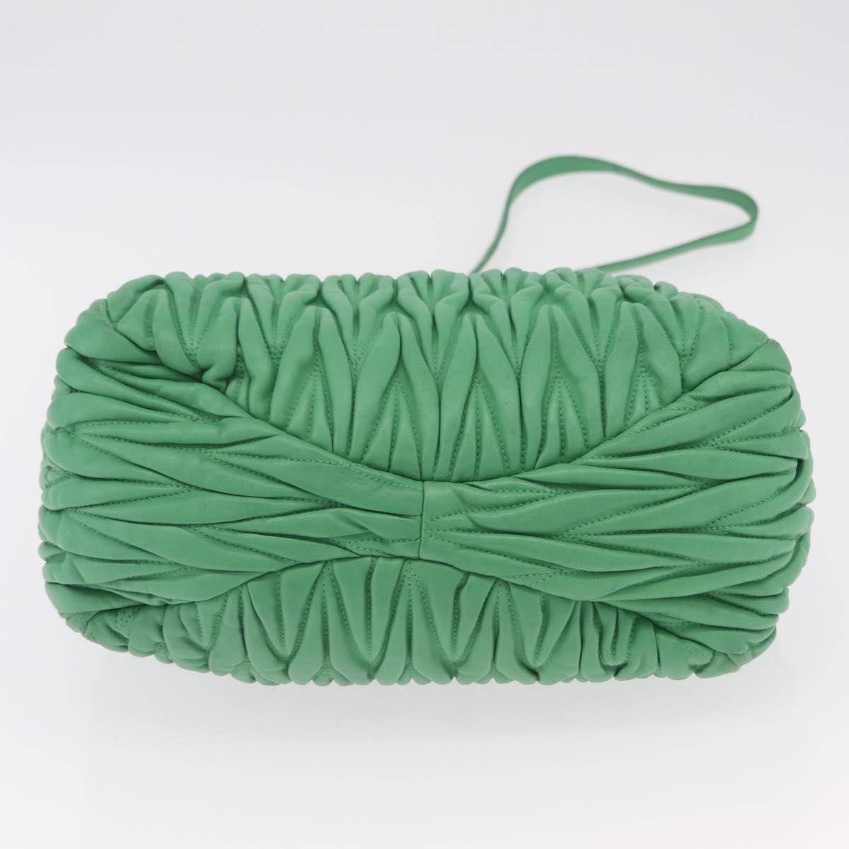 Miu Miu Matelasse Hand Bag Leather 2way Green Gold Auth 167731M