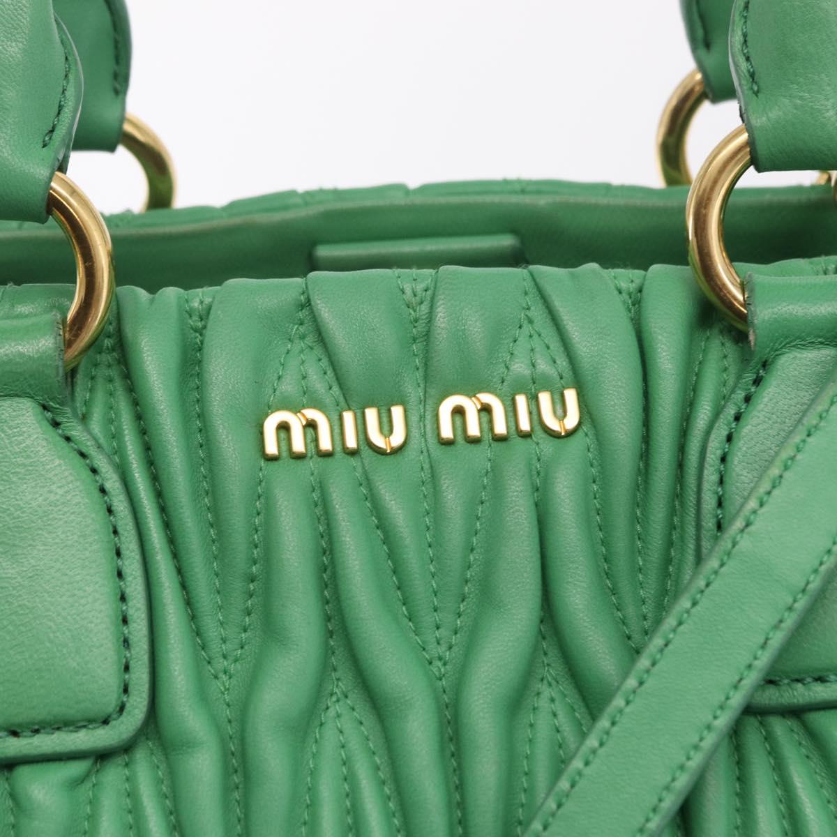 Miu Miu Matelasse Hand Bag Leather 2way Green Gold Auth 167731M