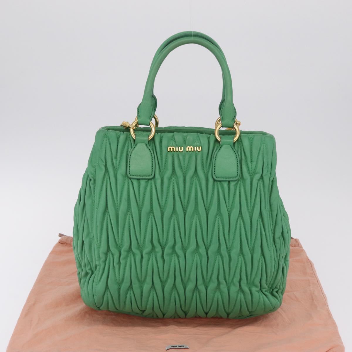 Miu Miu Matelasse Hand Bag Leather 2way Green Gold Auth 167731M