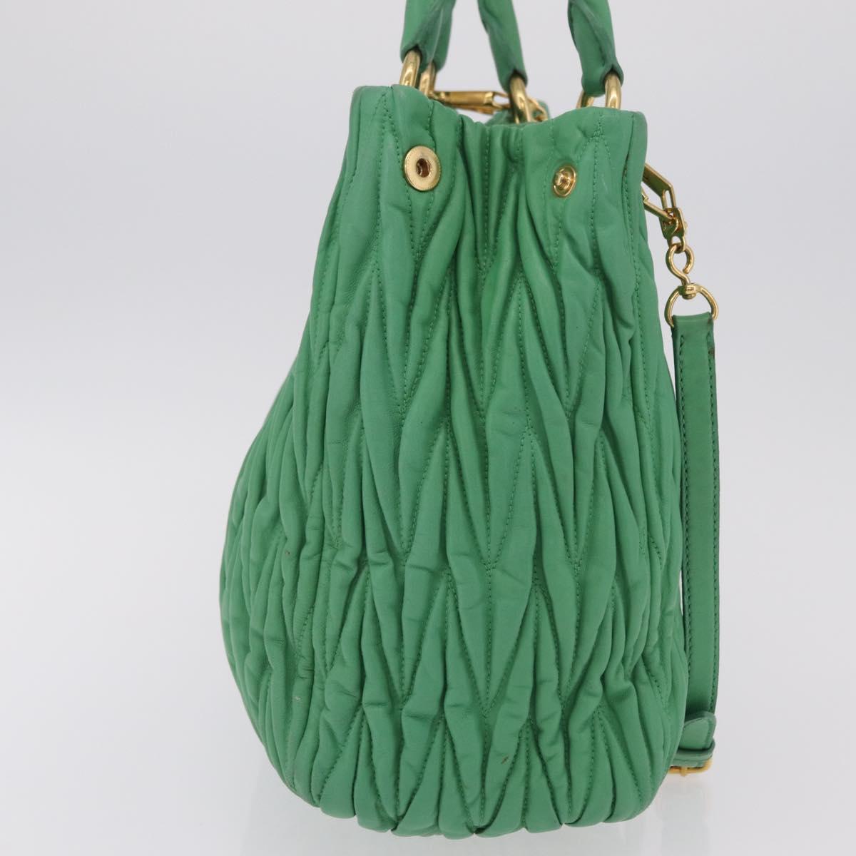 Miu Miu Matelasse Hand Bag Leather 2way Green Gold Auth 167731M