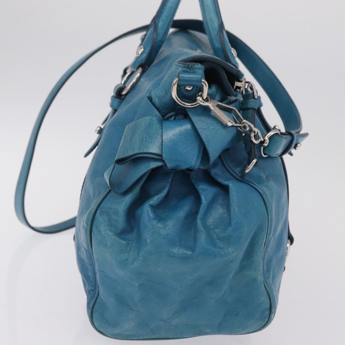 Miu Miu Hand Bag Leather 2way Blue Silver Auth 167732M