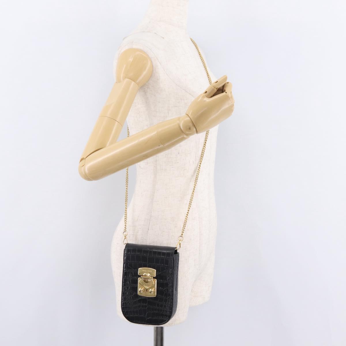 Miu Miu Phone Shoulder Bag Leather Black Gold Auth 167733A