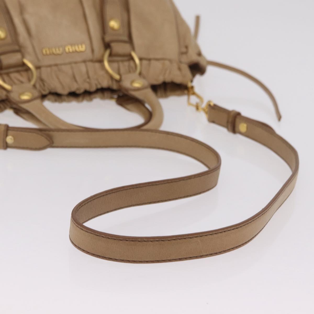 Miu Miu Hand Bag Leather 2way Beige Gold Auth 167736M