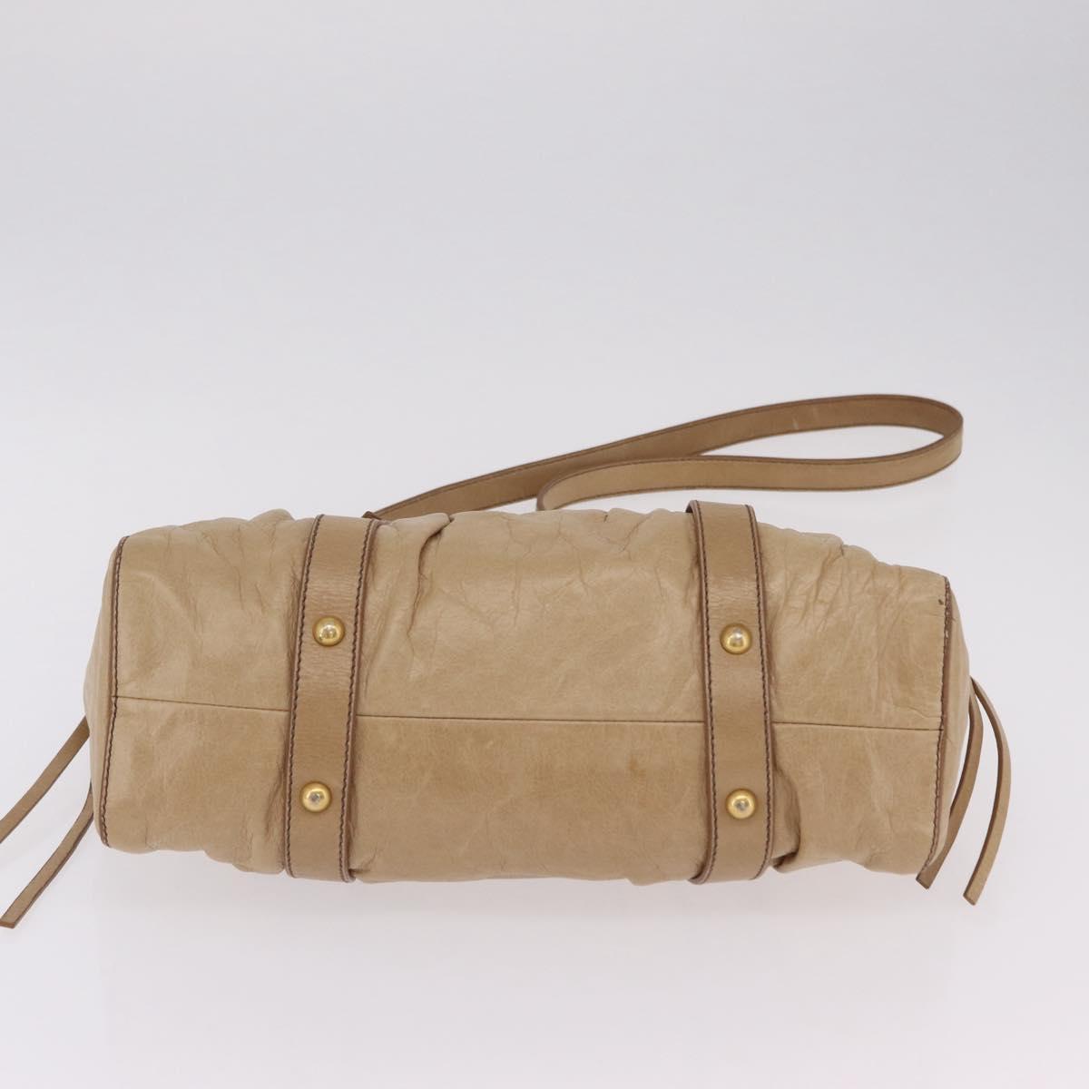 Miu Miu Hand Bag Leather 2way Beige Gold Auth 167736M