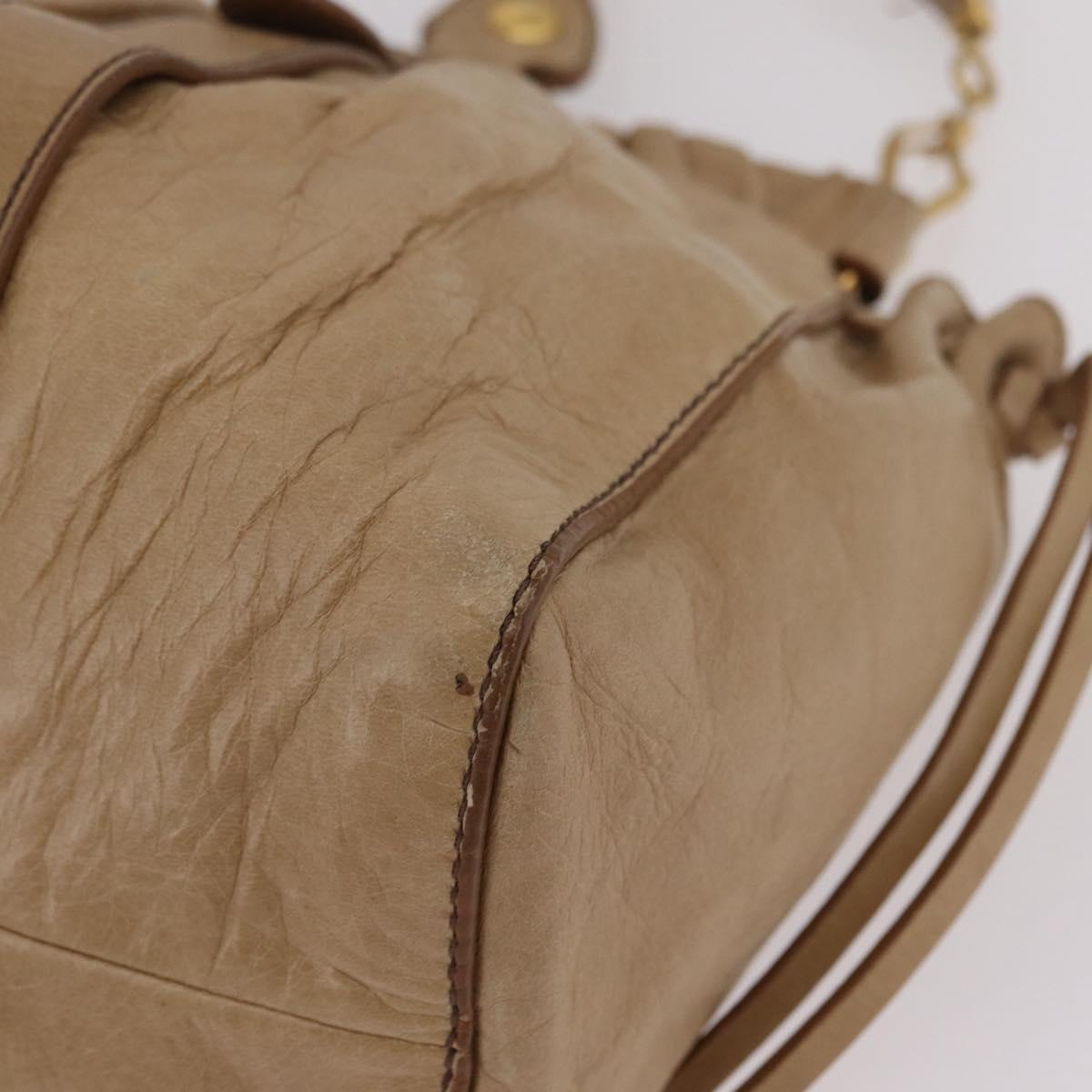 Miu Miu Hand Bag Leather 2way Beige Gold Auth 167736M