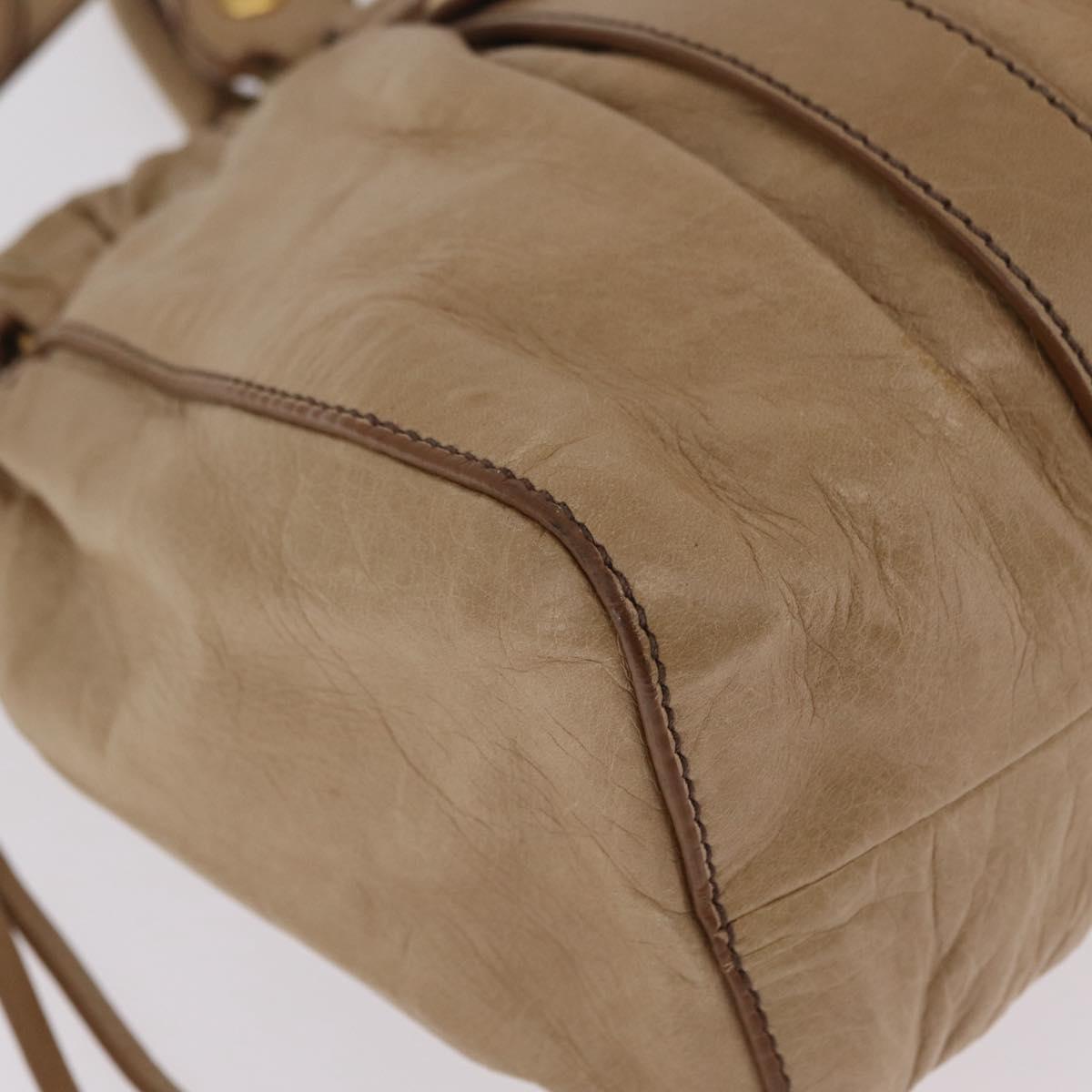 Miu Miu Hand Bag Leather 2way Beige Gold Auth 167736M