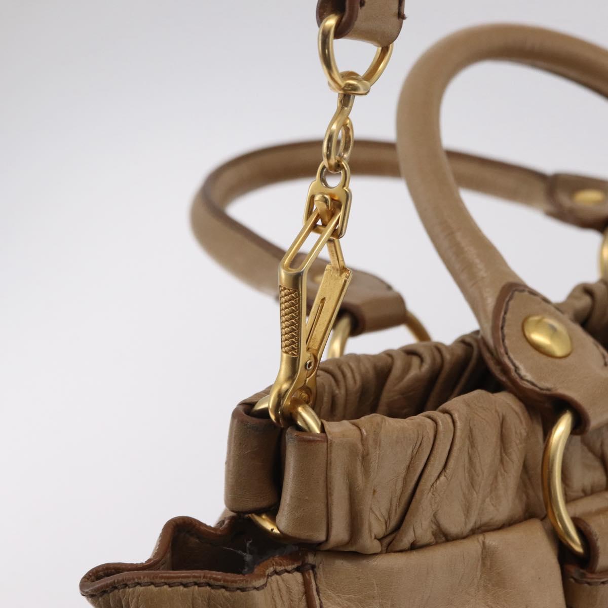 Miu Miu Hand Bag Leather 2way Beige Gold Auth 167736M