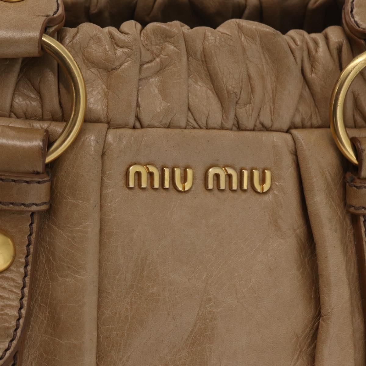 Miu Miu Hand Bag Leather 2way Beige Gold Auth 167736M