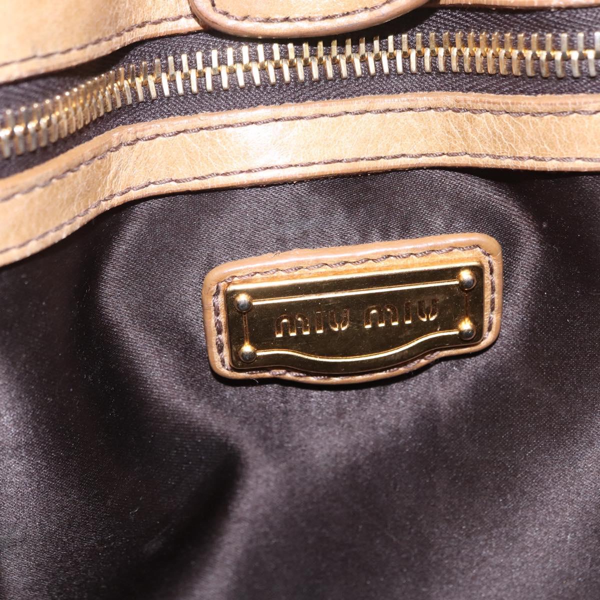 Miu Miu Hand Bag Leather 2way Beige Gold Auth 167736M